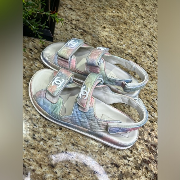 CHANEL Multicolor Rainbow Canvas Dad Slingback Sandals 40 - Picture 3 of 10